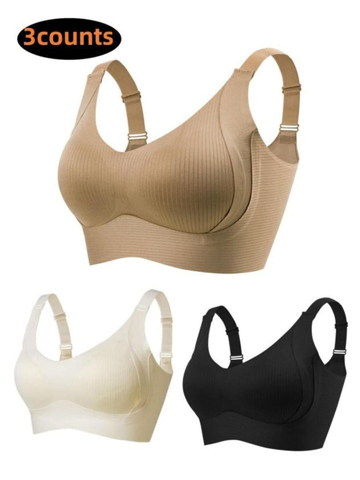 Wireless Ribbed Bras for Women – Pack of 3
