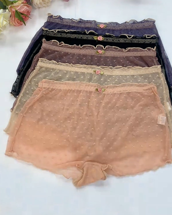 PACK OF 6: Multipack Women's Heart Lace Flower Decoration High Elastic Underwear