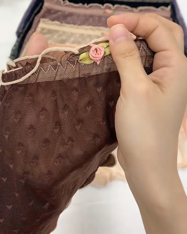 PACK OF 6: Multipack Women's Heart Lace Flower Decoration High Elastic Underwear