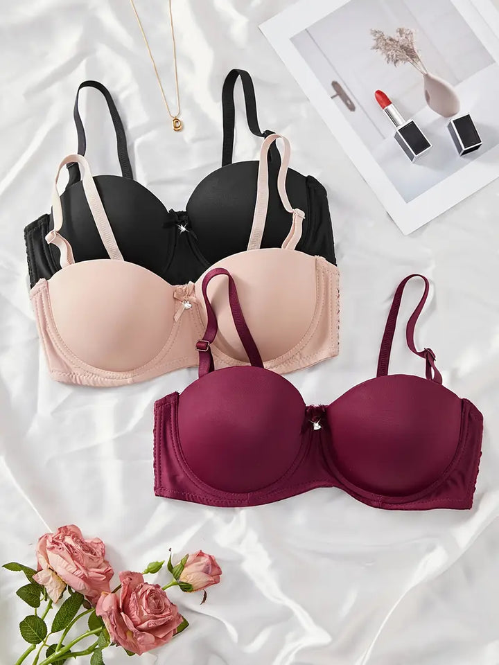 3 Pcs Solid Anti Sagging Half Cup Underwire Braa