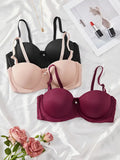 3 Pcs Solid Anti Sagging Half Cup Underwire Braa