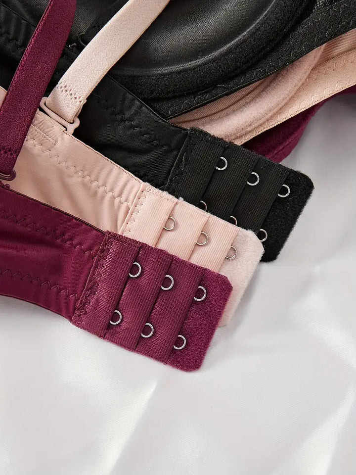3 Pcs Solid Anti Sagging Half Cup Underwire Braa