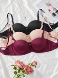 3 Pcs Solid Anti Sagging Half Cup Underwire Braa