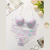 Rainbow Moon Print Padded Bra and Panty Set