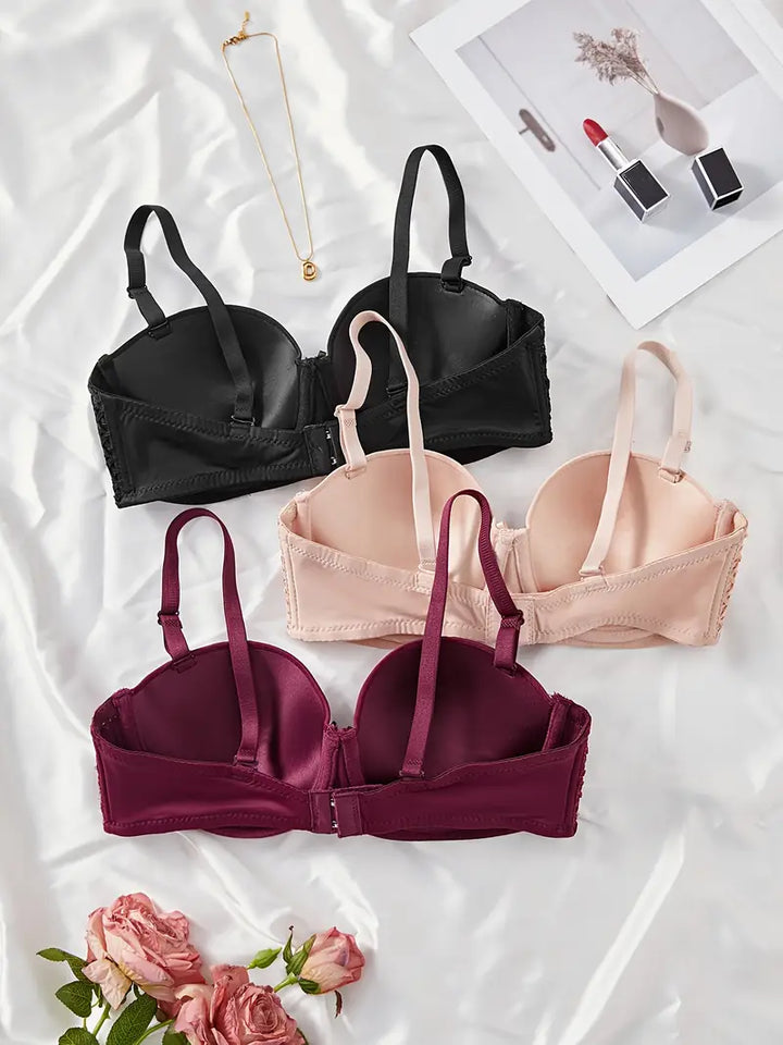 3 Pcs Solid Anti Sagging Half Cup Underwire Braa