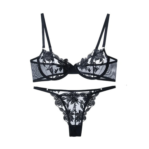 Embroidered Lingerie Set | Sexy Underwear | Black & White Lace Set