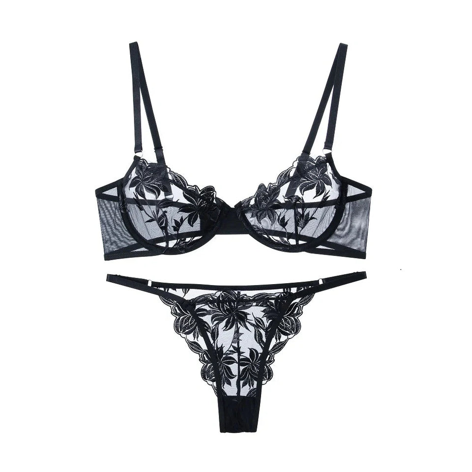 Embroidered Lingerie Set | Sexy Underwear | Black & White Lace Set