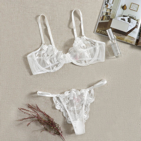 Embroidered Lingerie Set | Sexy Underwear | Black & White Lace Set