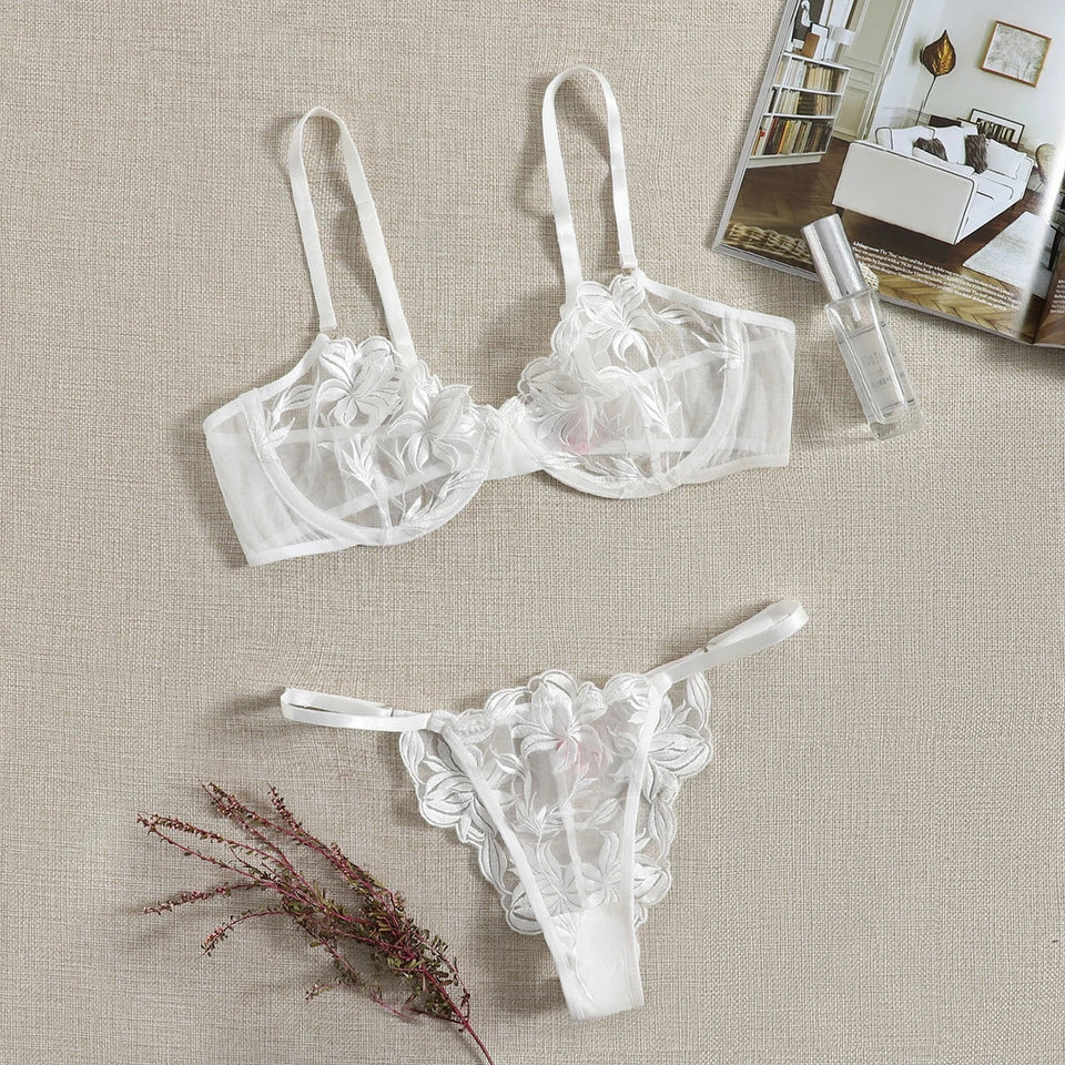 Embroidered Lingerie Set | Sexy Underwear | Black & White Lace Set