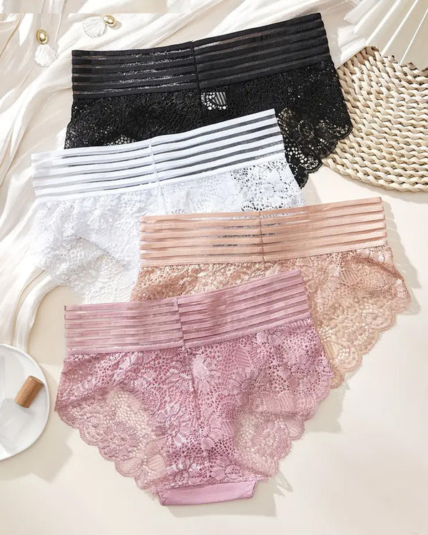 PACK OF 6: Women's Sexy High Waist Tummy Control Seamless Flower Lace Breathable Panties