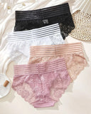 PACK OF 6: Women's Sexy High Waist Tummy Control Seamless Flower Lace Breathable Panties