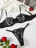 Floral Embroidery Lingerie Set | Satin & Lace Sexy Lingerie for Women