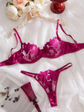 Floral Embroidery Lingerie Set | Satin & Lace Sexy Lingerie for Women