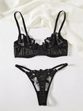Floral Embroidery Lingerie Set | Satin & Lace Sexy Lingerie for Women