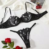 Floral Embroidery Lingerie Set | Satin & Lace Sexy Lingerie for Women
