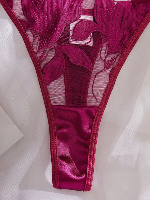 Floral Embroidery Lingerie Set | Satin & Lace Sexy Lingerie for Women