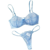 Floral Lace Underwire Lingerie Set | Sexy Embroidered Bra and V-String Panty