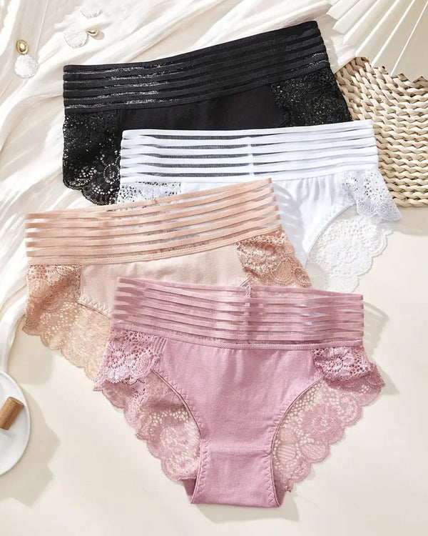 PACK OF 6: Women's Sexy High Waist Tummy Control Seamless Flower Lace Breathable Panties