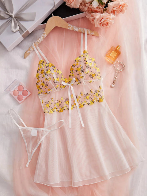 See-Through Lingerie Set with Transparent Nightdress