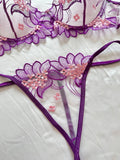Sheer Floral Lace Lingerie Set | Embroidered Mesh Bra and Thong for Women