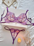Sheer Floral Lace Lingerie Set | Embroidered Mesh Bra and Thong for Women