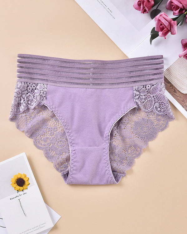 PACK OF 6: Women's Sexy High Waist Tummy Control Seamless Flower Lace Breathable Panties