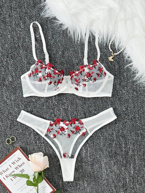 Two-Piece Embroidered Lingerie Set | Sexy Floral Lace Lingerie for Women