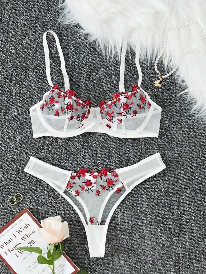 Two-Piece Embroidered Lingerie Set | Sexy Floral Lace Lingerie for Women