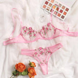 Two-Piece Embroidered Lingerie Set | Sexy Floral Lace Lingerie for Women
