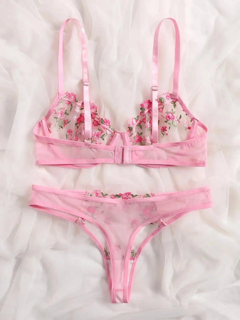Two-Piece Embroidered Lingerie Set | Sexy Floral Lace Lingerie for Women