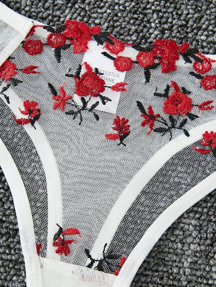 Two-Piece Embroidered Lingerie Set | Sexy Floral Lace Lingerie for Women