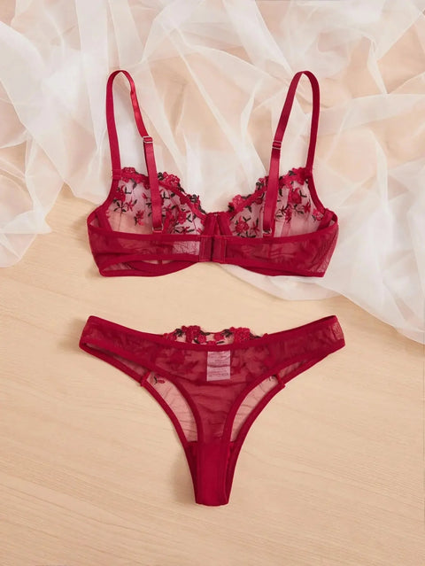 Two-Piece Embroidered Lingerie Set | Sexy Floral Lace Lingerie for Women