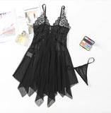 V-Neck Lace Lingerie Set with Open Front Nightie
