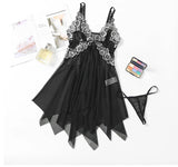 V-Neck Lace Lingerie Set with Open Front Nightie