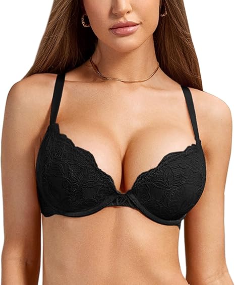 Women's Push Up Lace Bra | Underwire Plunge | Full Coverage Sexy Support