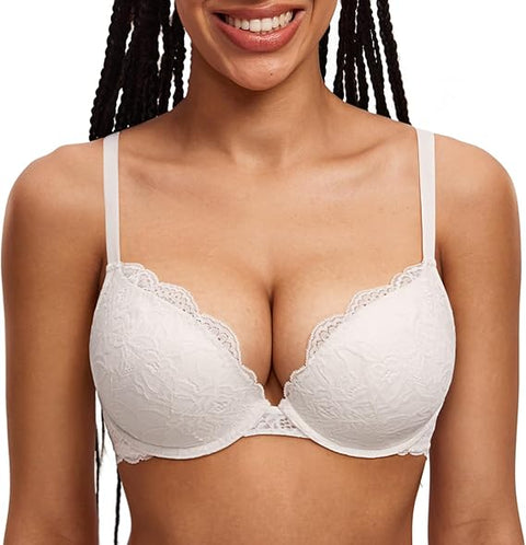 Women's Push Up Lace Bra | Underwire Plunge | Full Coverage Sexy Support